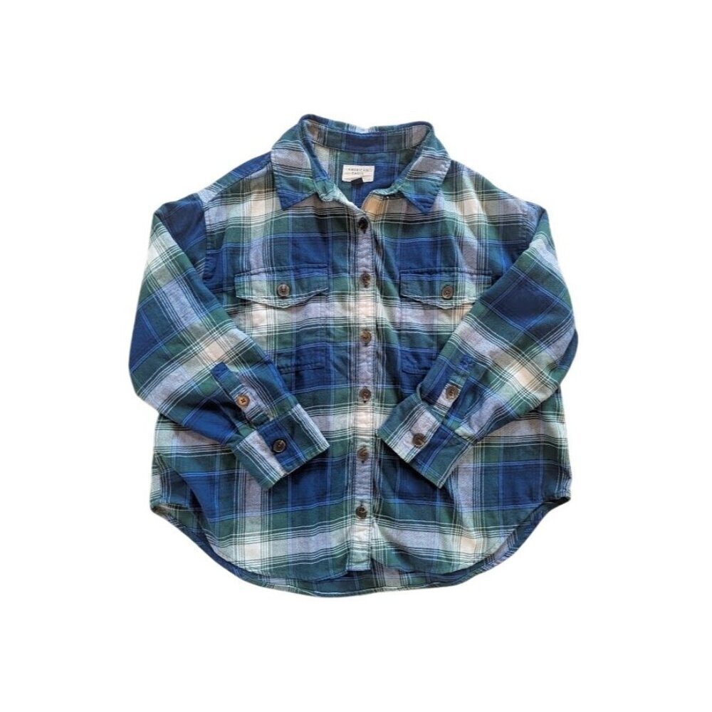 American Eagle AE Shacket Oversized Plaid Flannel Button Up Fleece Large Baggy